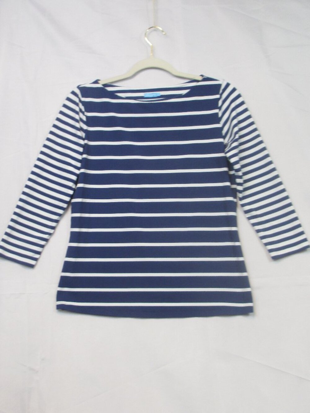 J. McLaughlin Blue White Stripe Catalina Cloth 3/4 Sleeve Top Size Small